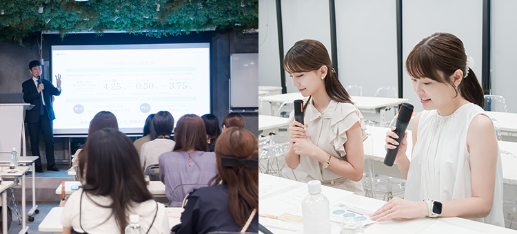 当社代表・藤田による講義の様子　　　　　　　　紫帆さん・小嶋真子さんも積極的に参加